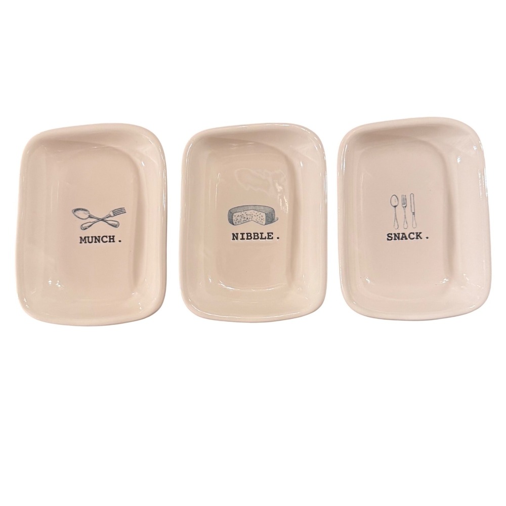 Munch, Nibble, Snack - Set of 3 Ceramic Dishes Rae Dunn Artisan Collection